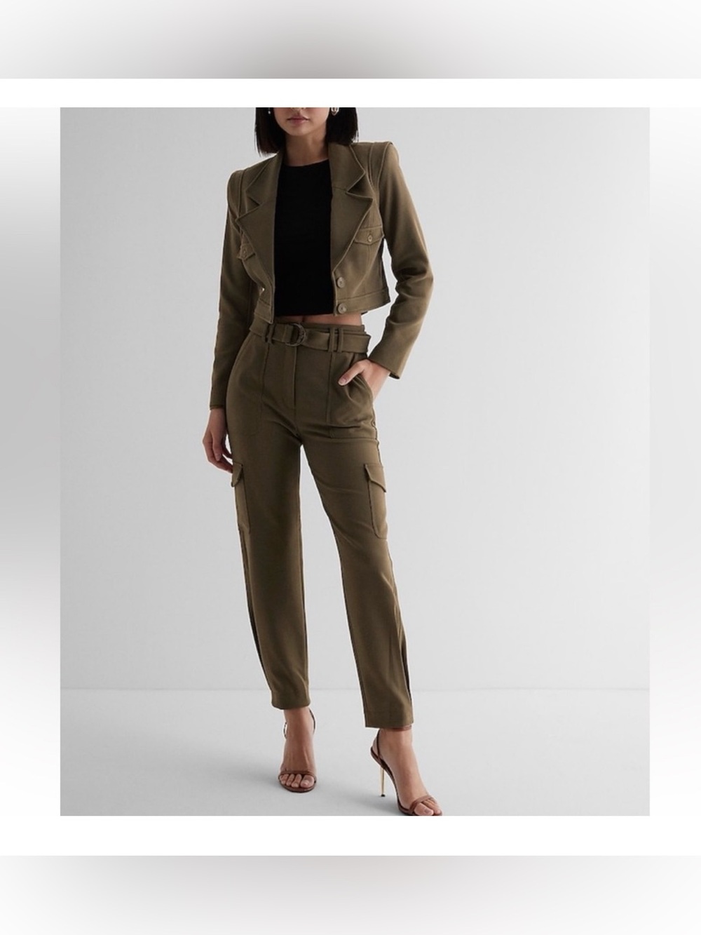 Express Olive High-Waist Cargo Ankle Pants